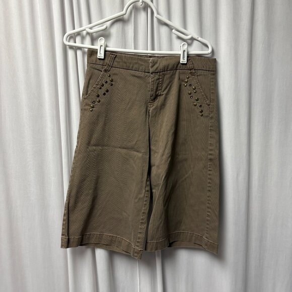 Plugg Womens Shorts Size 3 Tan Studded Pockets Bermuda Casual Travel - Picture 1 of 5